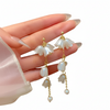Pearl Korean Flower Earrings For Women – Elegant White Floral Design With Classic Pearl Detailing | Stylish Fashion Jewelry For Parties, Weddings, And Daily Wear | Awj-998
