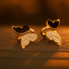 Zircon Butterfly Style Earrings For Women – Elegant Golden & Silver Studs With Black Enamel And Sparkling Stones (awj-997)