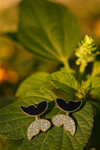 Zircon Butterfly Style Earrings For Women – Elegant Golden & Silver Studs With Black Enamel And Sparkling Stones (awj-997)