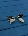 Zircon Butterfly Style Earrings For Women – Elegant Golden & Silver Studs With Black Enamel And Sparkling Stones (awj-997)