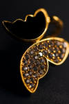 Zircon Butterfly Style Earrings For Women – Elegant Golden & Silver Studs With Black Enamel And Sparkling Stones (awj-997)